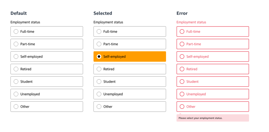 Radio button states