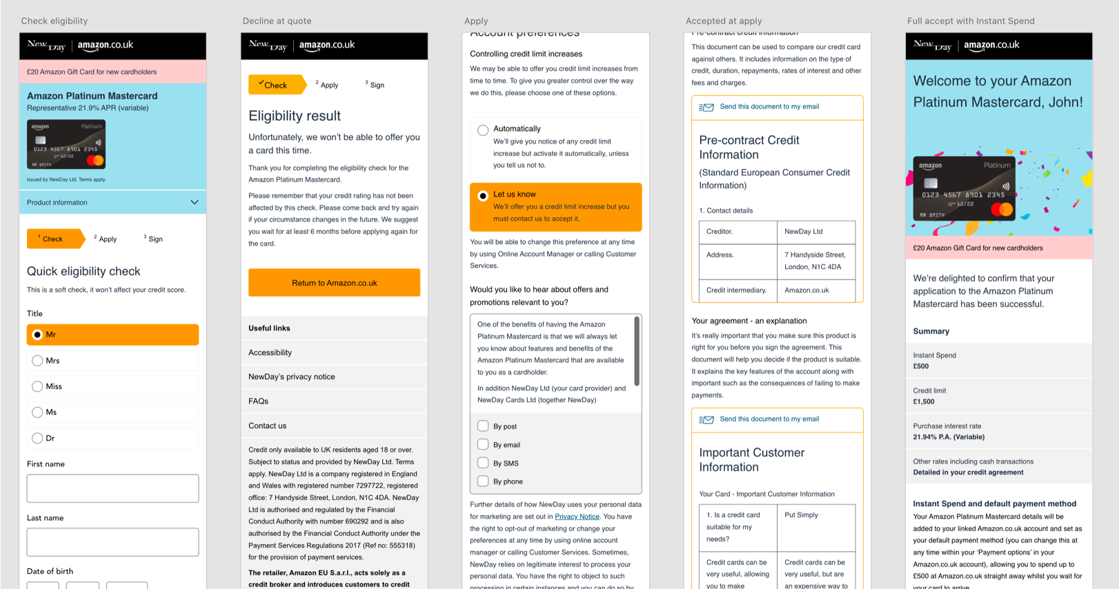 Amazon Platinum Mastercard high fidelity mobile designs
