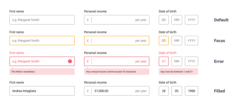 Text, financial and numerical fields states