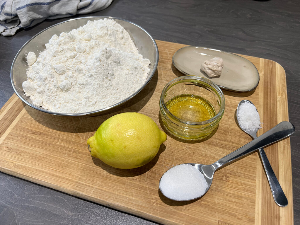White flour, fresh yeast, lemon zest, sugar, salt and oil